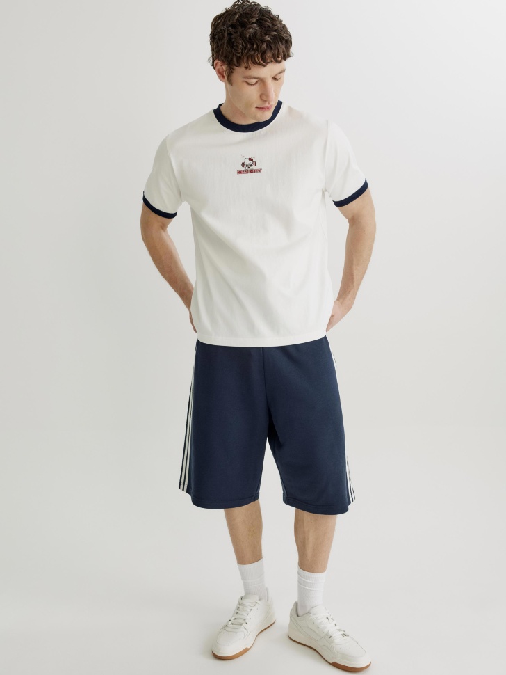 Трикотажные шорты SELA бермуды с лампасами, синий, арт. 45019