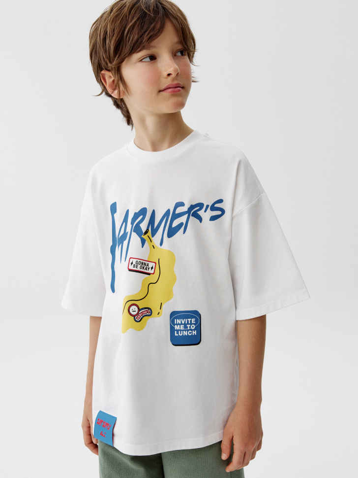 Футболка Sela оверсайз с принтом, белый, арт. 53630