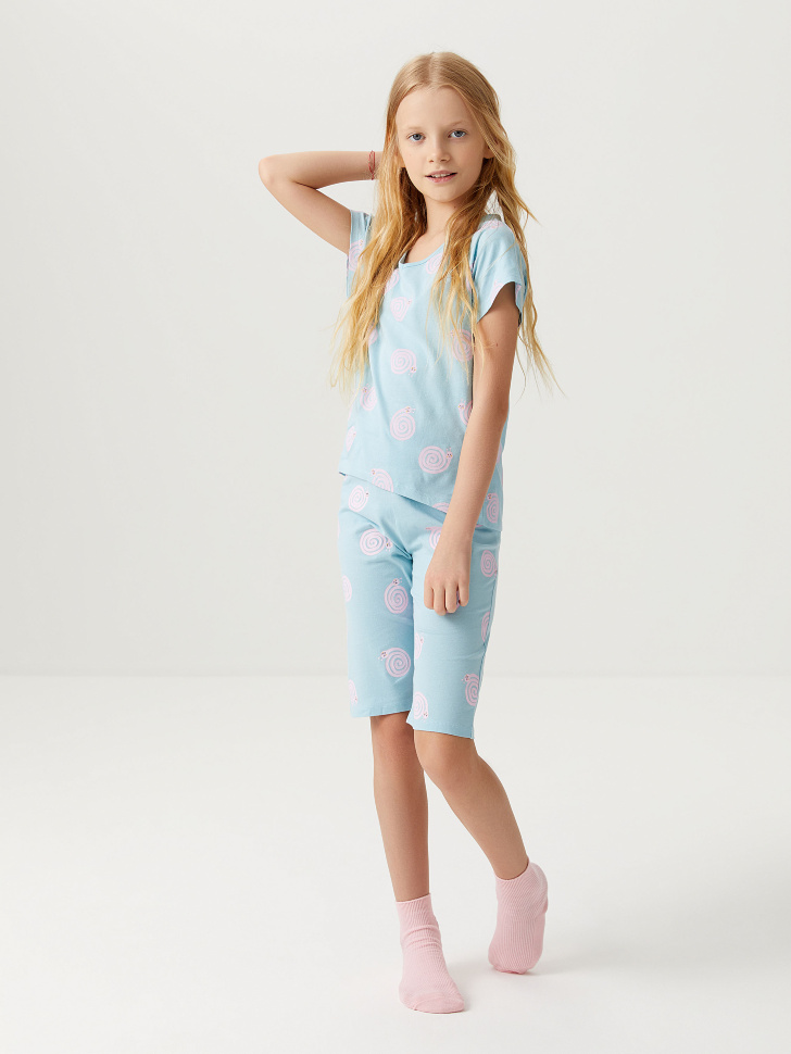 Трикотажная пижама для девочек (голубой, 134-140 (9-10 YEARS))