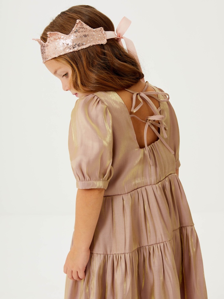 Ярусное платье с эффектом металлик для девочек (розовый, 92/ 2-3 YEARS) от Sela
