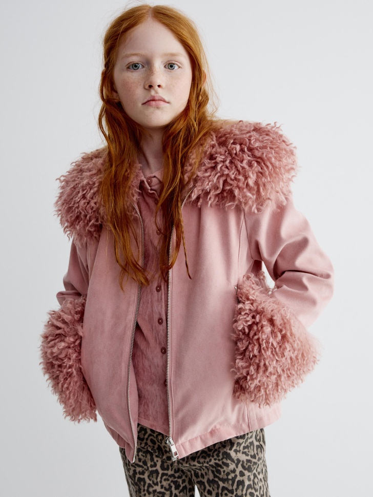 

Куртка из искусственной замши с мехом для девочек, SL6802051141