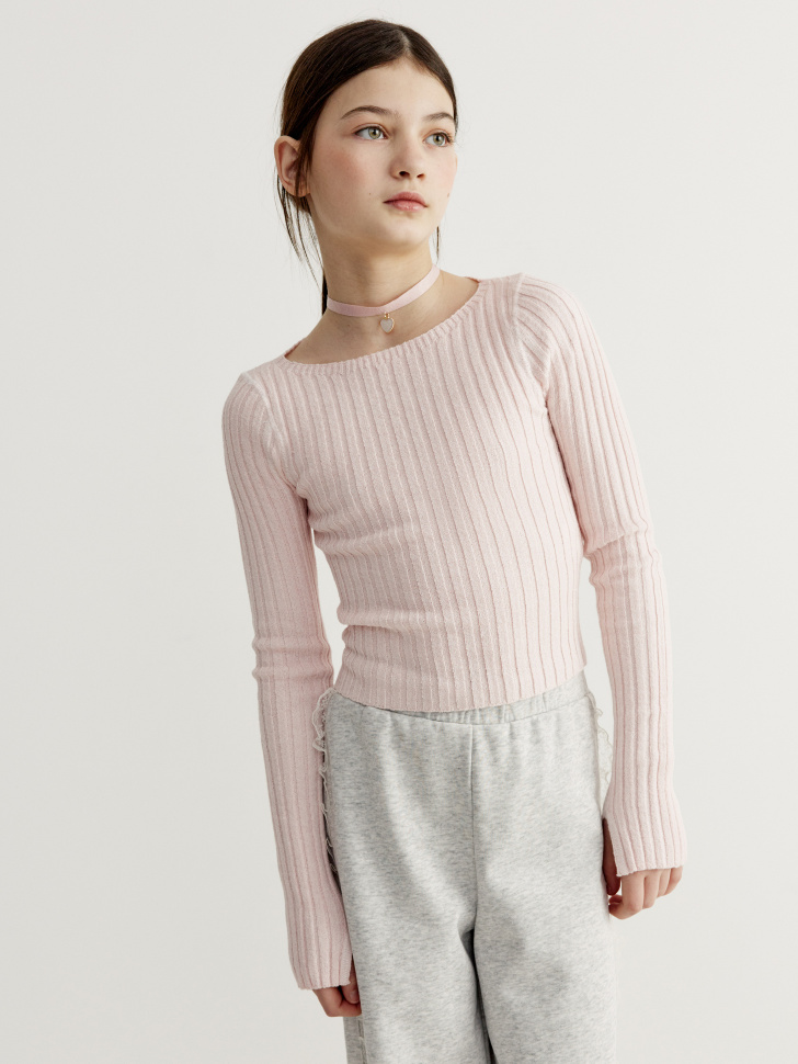 Вязаный джемпер в рубчик для девочек SELA, розовый, арт. 41425