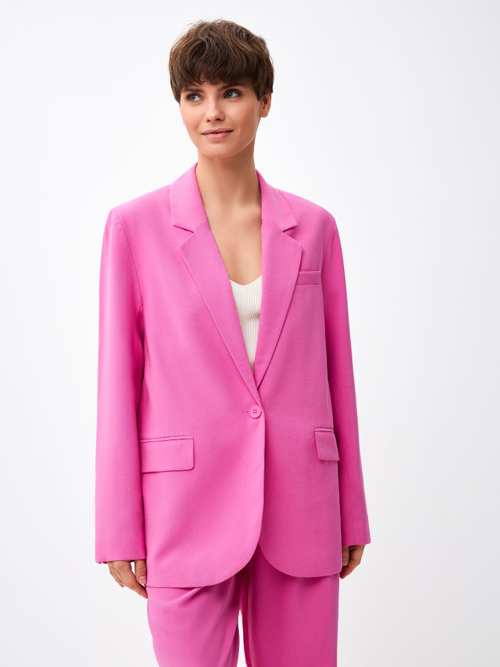 Однобортный прямой жакет (розовый, XS)