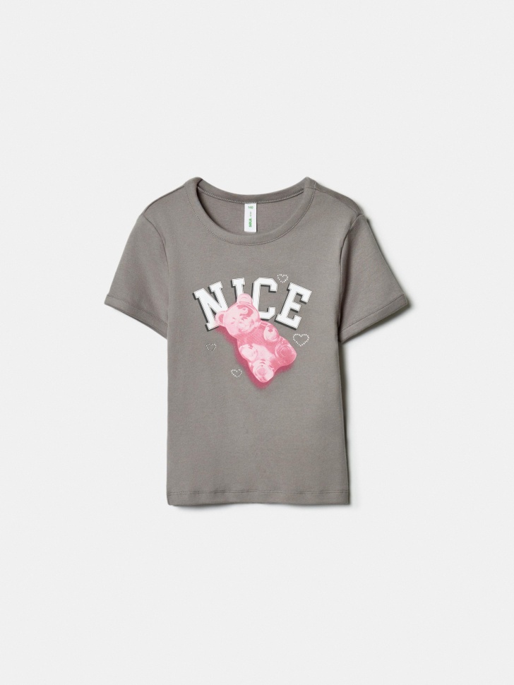 Футболка SELA для девочек с принтом, серый, арт. 42192