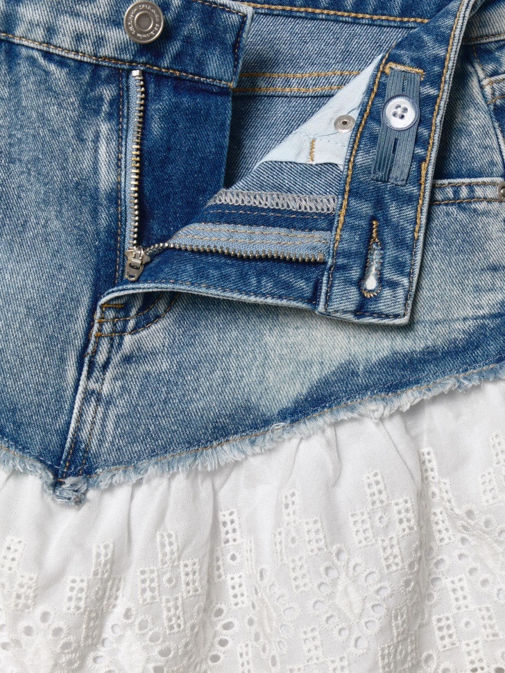 джинсовая юбка с оборкой из шитья для девочек из хлопка спереди