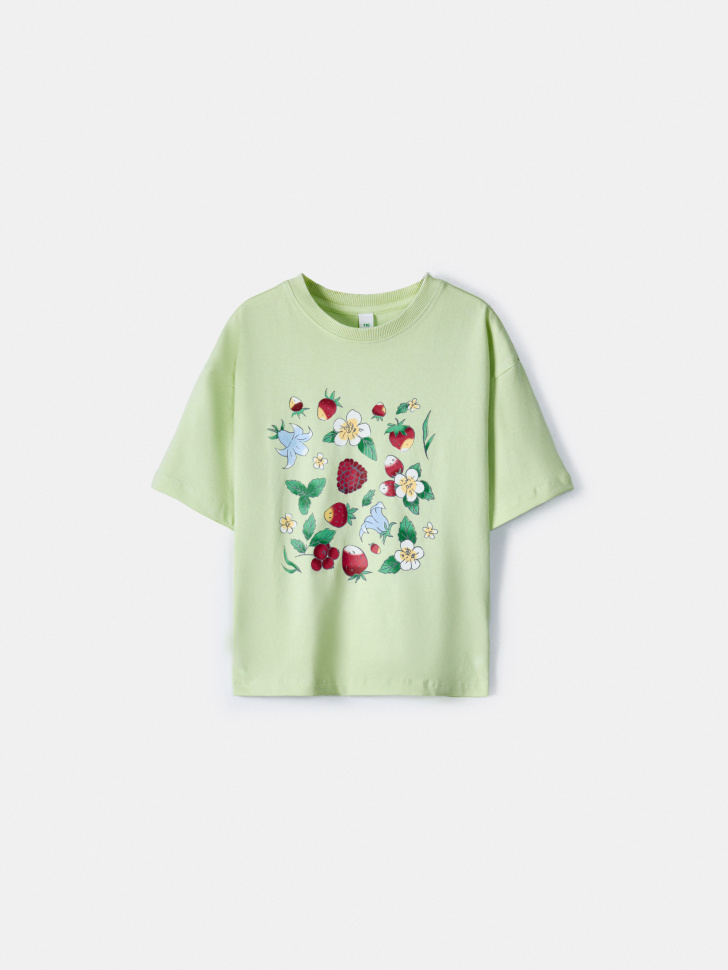 Футболка оверсайз Sela с цветочным принтом, зеленый, арт. 52799