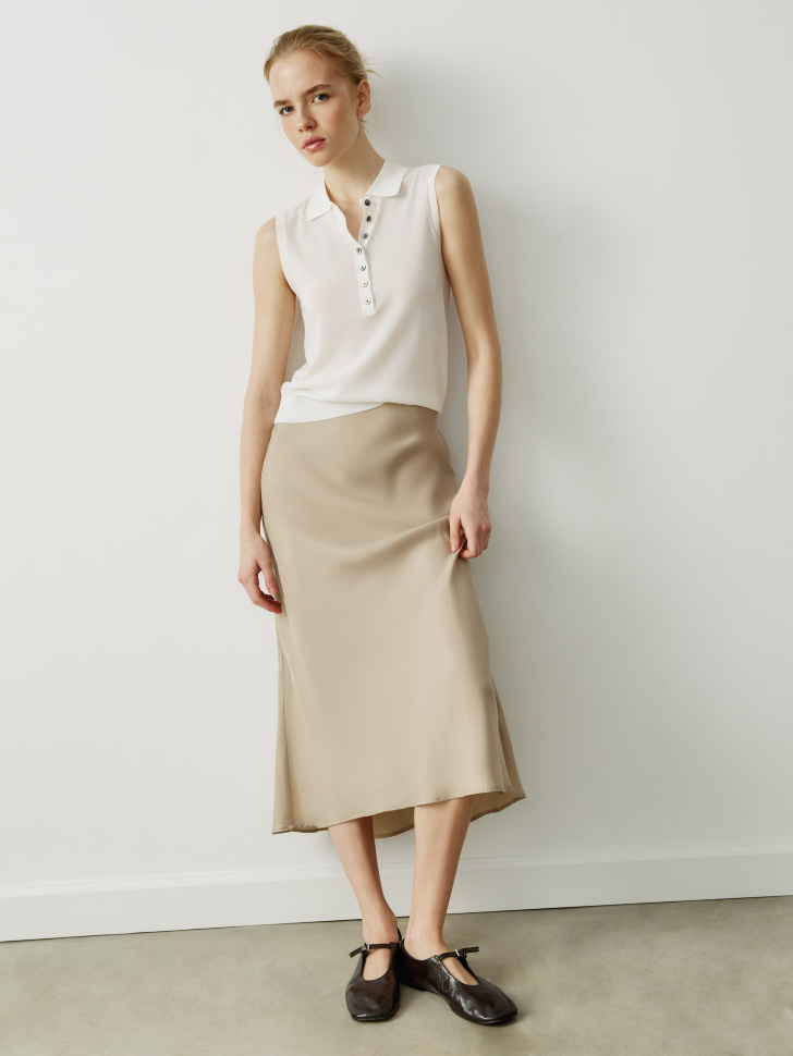 Юбка миди Sela из ткани купро, бежевый, арт. 54648