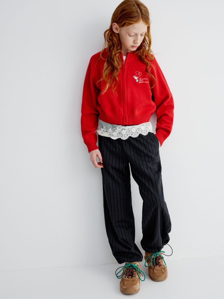 Брюки SELA в полоску с кружевной оборкой, черный, арт. 33558