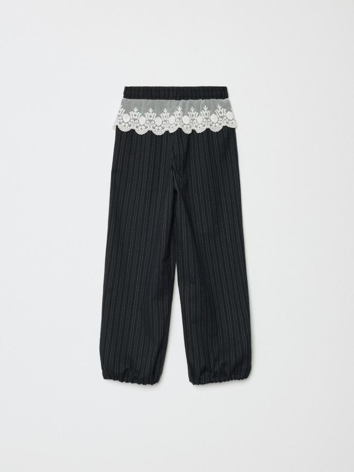 брюки в полоску с кружевной оборкой для девочек из россии вид сбоку