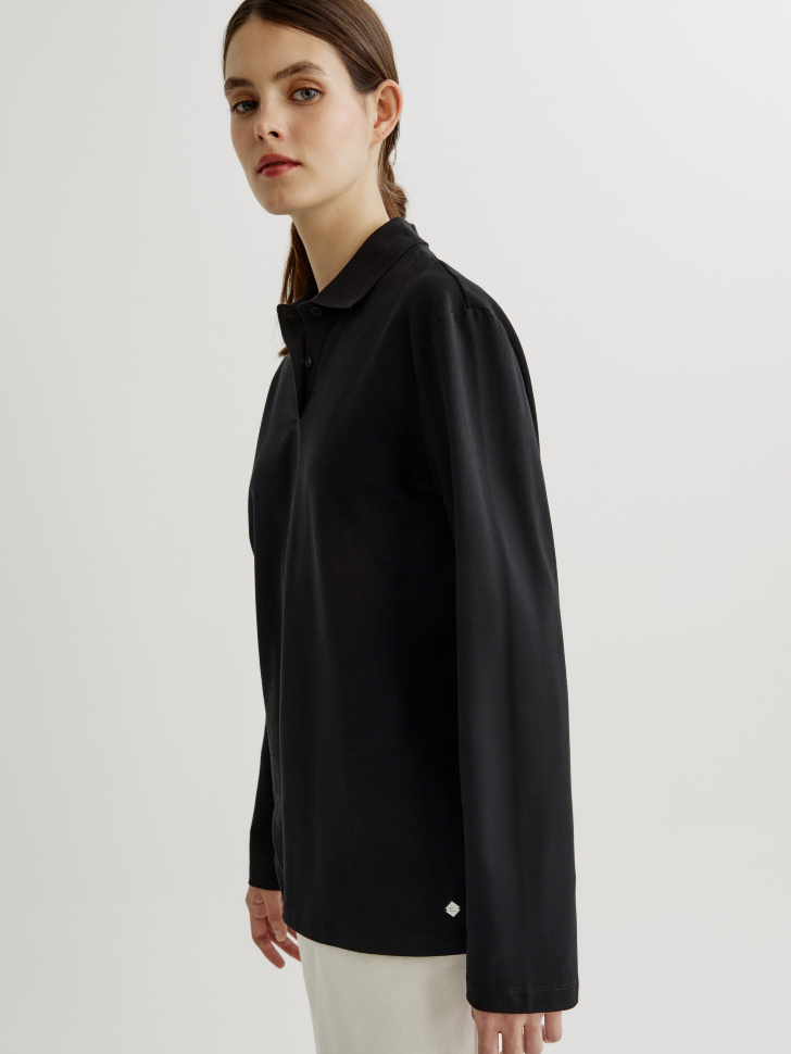 Лонгслив-поло SELA, черный, арт. 41707