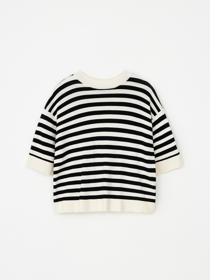 Вязаная футболка в полоску (черный, XS)