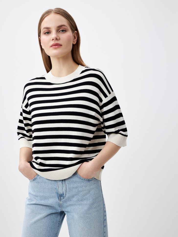 Вязаная футболка в полоску (серый, XS)