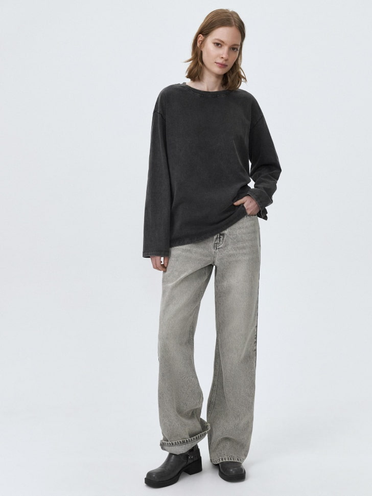 Лонгслив ANNA OVERSIZE FIT с эффектом кислотной стирки. Фото №2