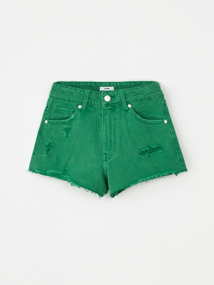 Рваные джинсовые шорты для девочек (зеленый, 158)