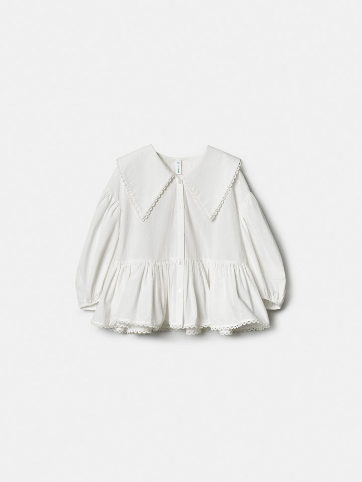 Хлопковая блузка SELA с фигурным воротником для девочек, белый, арт. 42189