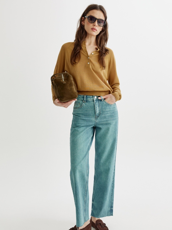 джемпер на пуговицах с содержанием лиоцелла и льна от бренда sela вид слева