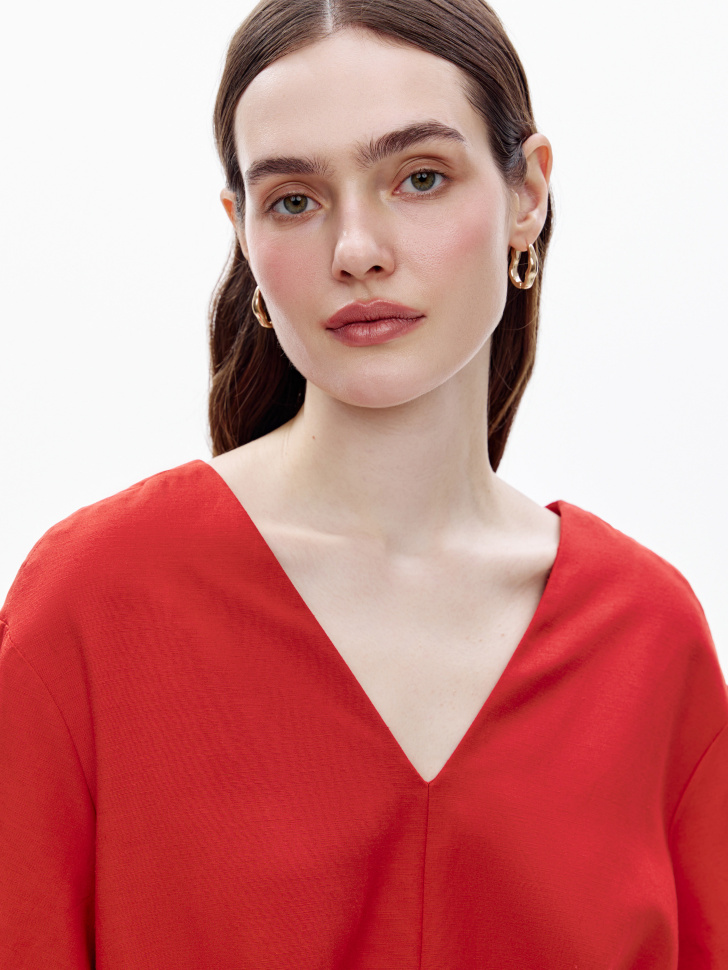 платье миди из смесовой вискозы с хлопком и льна от бренда sela вид слева