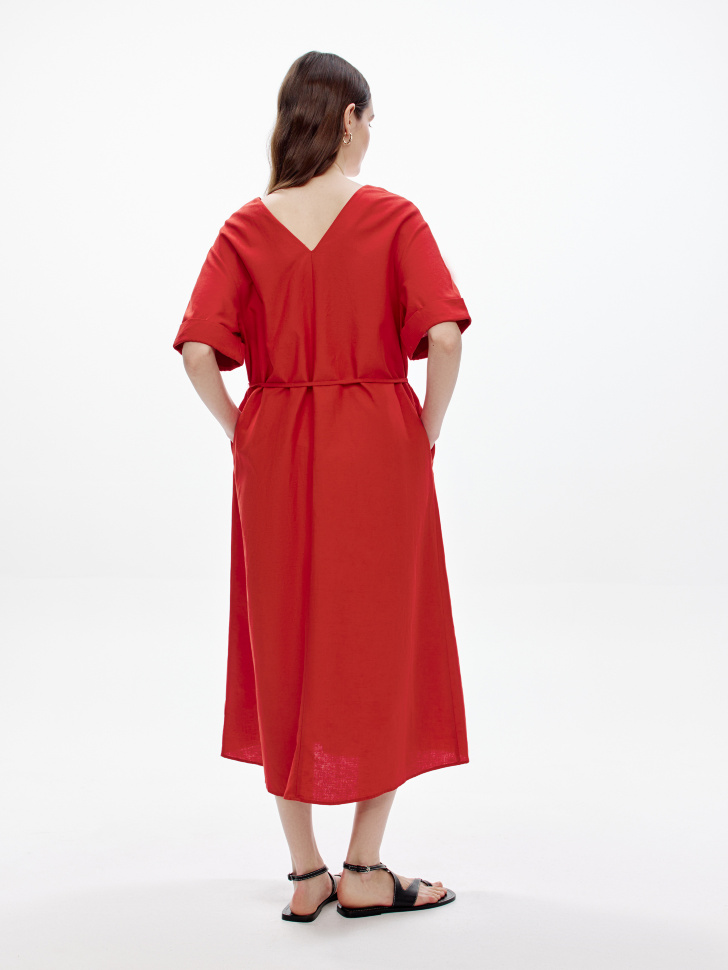 платье миди из смесовой вискозы с хлопком и льна по цене 4599 руб вид справа