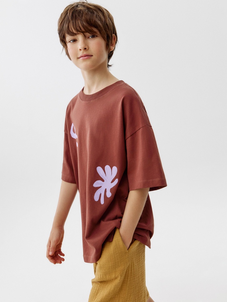 Футболка Sela оверсайз с принтом, коричневый, арт. 52769