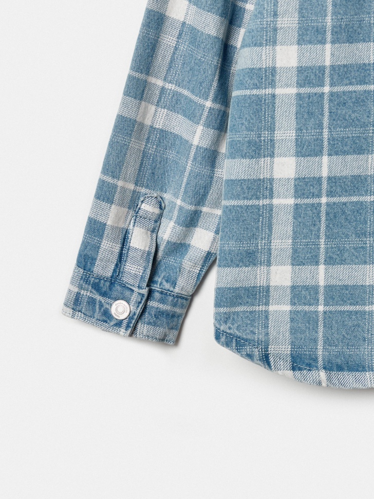 джинсовая рубашка в клетку для мальчиков из хлопка спереди
