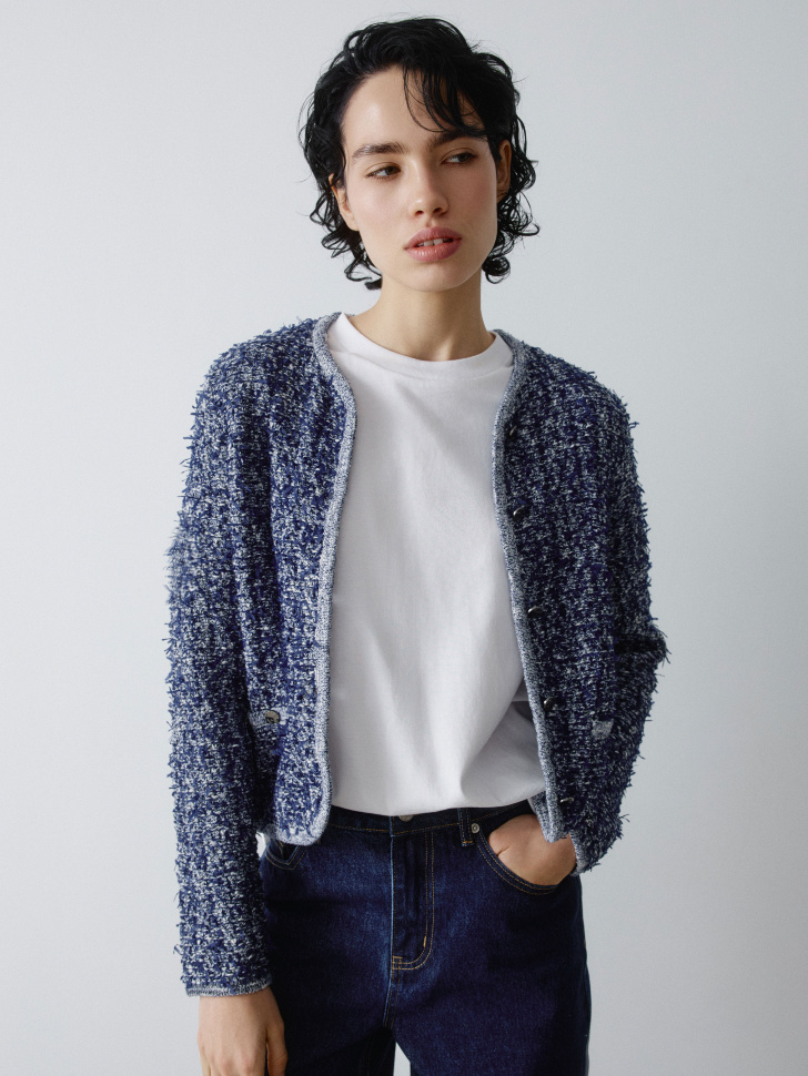 кардиган из фактурной двуцветной пряжи 4610517300485 фотография