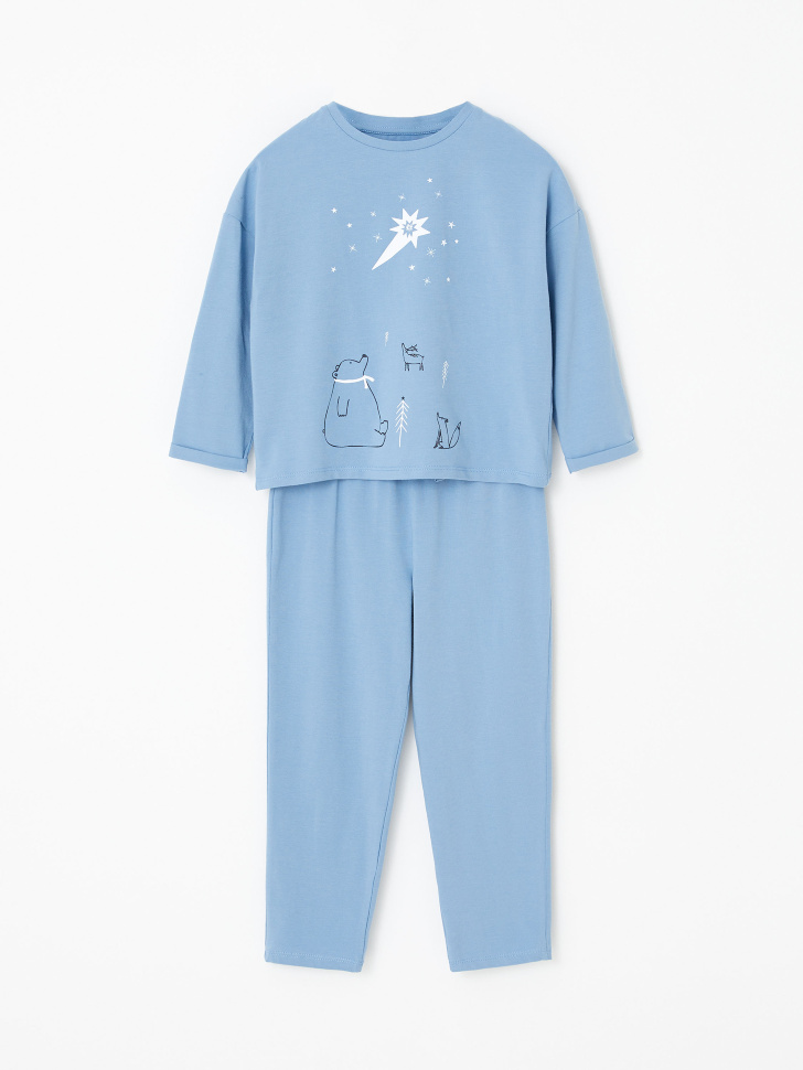 Трикотажная пижама с принтом для мальчиков (синий, 116-122)