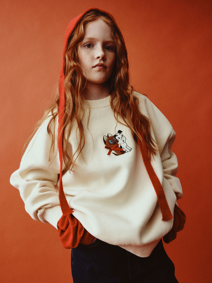 Свитшот для девочек SELA x Союзмультфильм с принтом, бежевый, арт. 35621