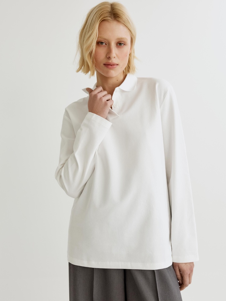 Трикотажный лонгслив-поло Sela, арт. 38267