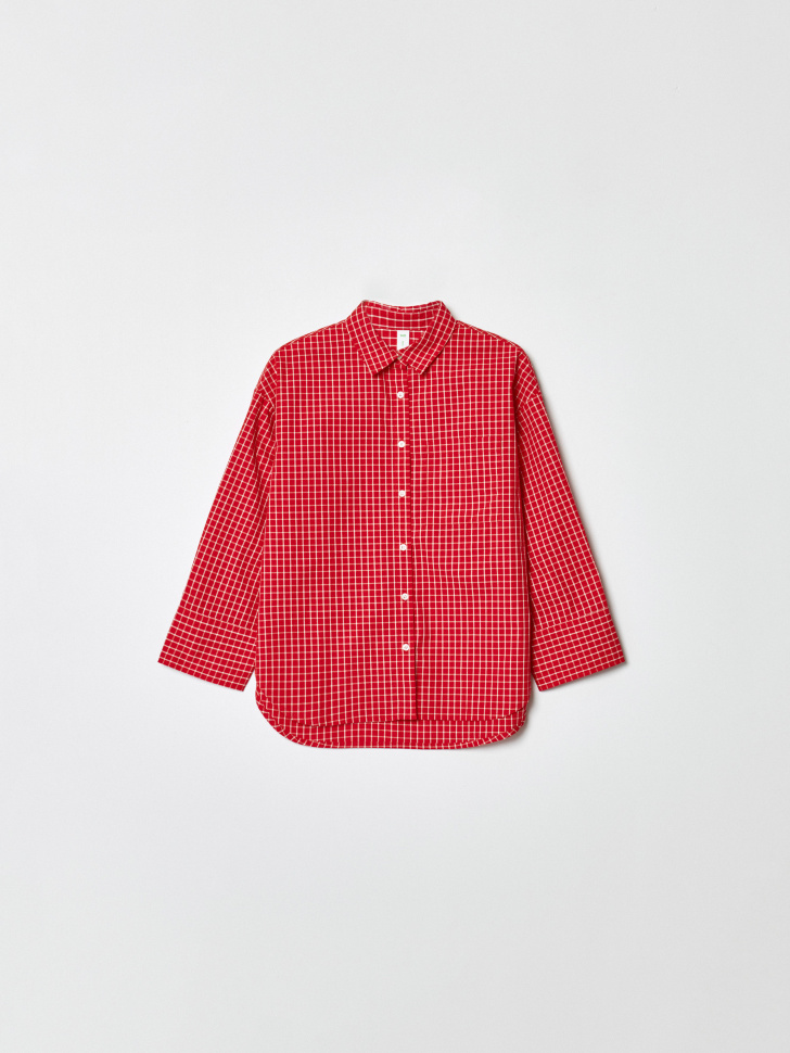 Рубашка оверсайз SELA в клетку для девочек, красный, арт. 35805