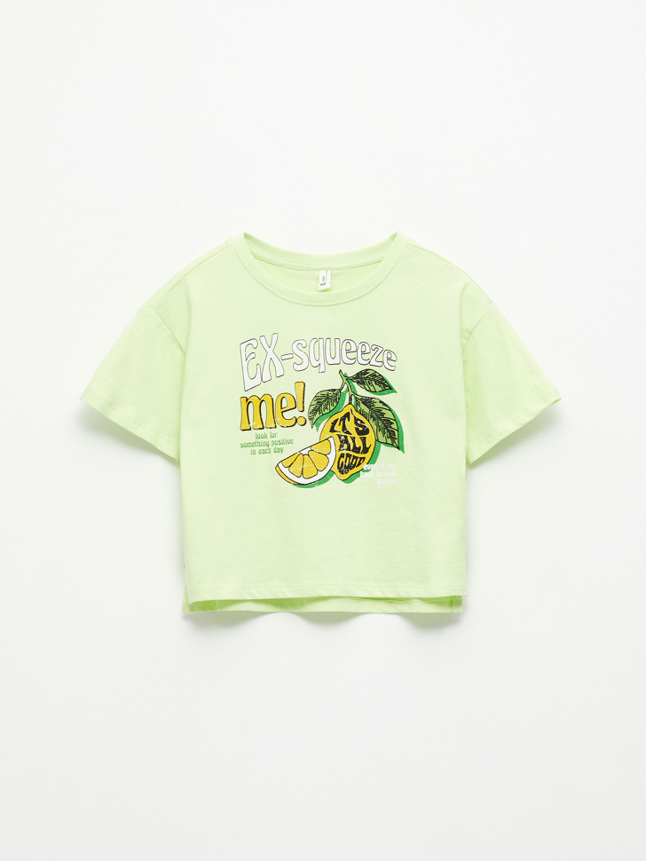 Укороченная футболка с принтом для девочек (зеленый, 122) от Sela