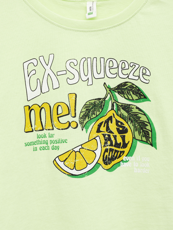 Укороченная футболка с принтом для девочек (зеленый, 122) от Sela