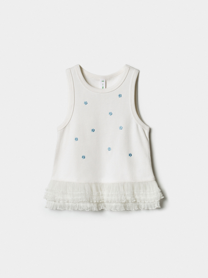 

Топ с вышивкой и кружевными оборками для девочек, SL6803050216