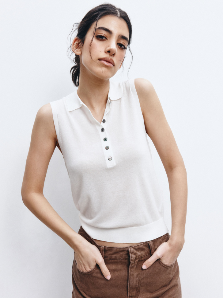 вязаный топ из смесового лиоцелла премиум качества из россии вид сбоку