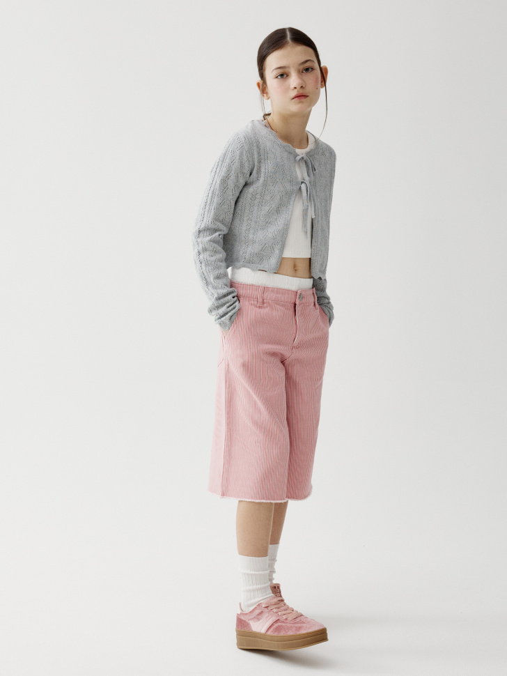 ажурный кардиган на завязках для девочек от бренда sela вид слева