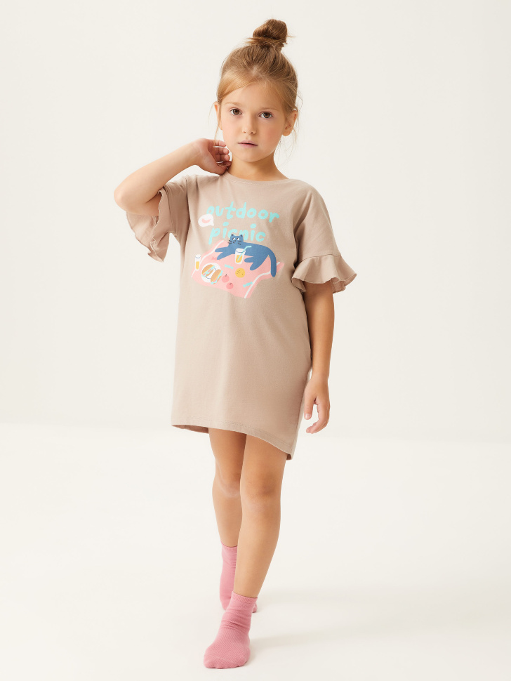 Ночная сорочка с принтом для девочек (коричневый, 104-110 (4-5 YEARS)) от Sela