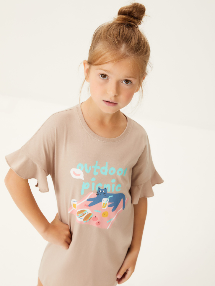 Ночная сорочка с принтом для девочек (коричневый, 104-110 (4-5 YEARS)) от Sela