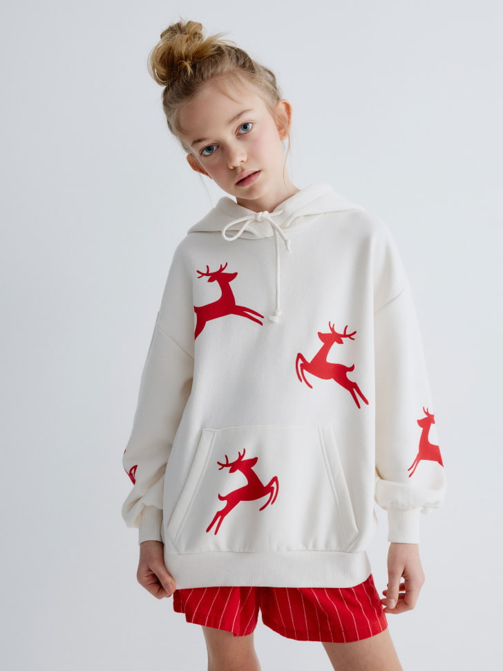 новогоднее худи с рогами оленя на капюшоне для девочек 4610517031617 в интернет магазине