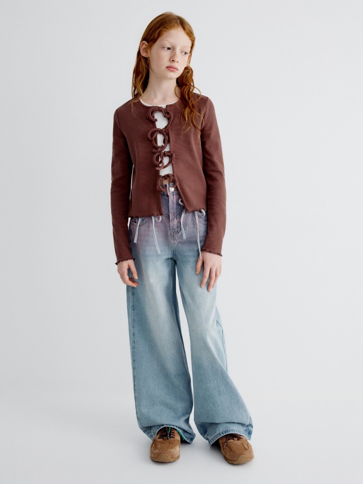 трикотажный кардиган на завязках для девочек от бренда sela вид слева