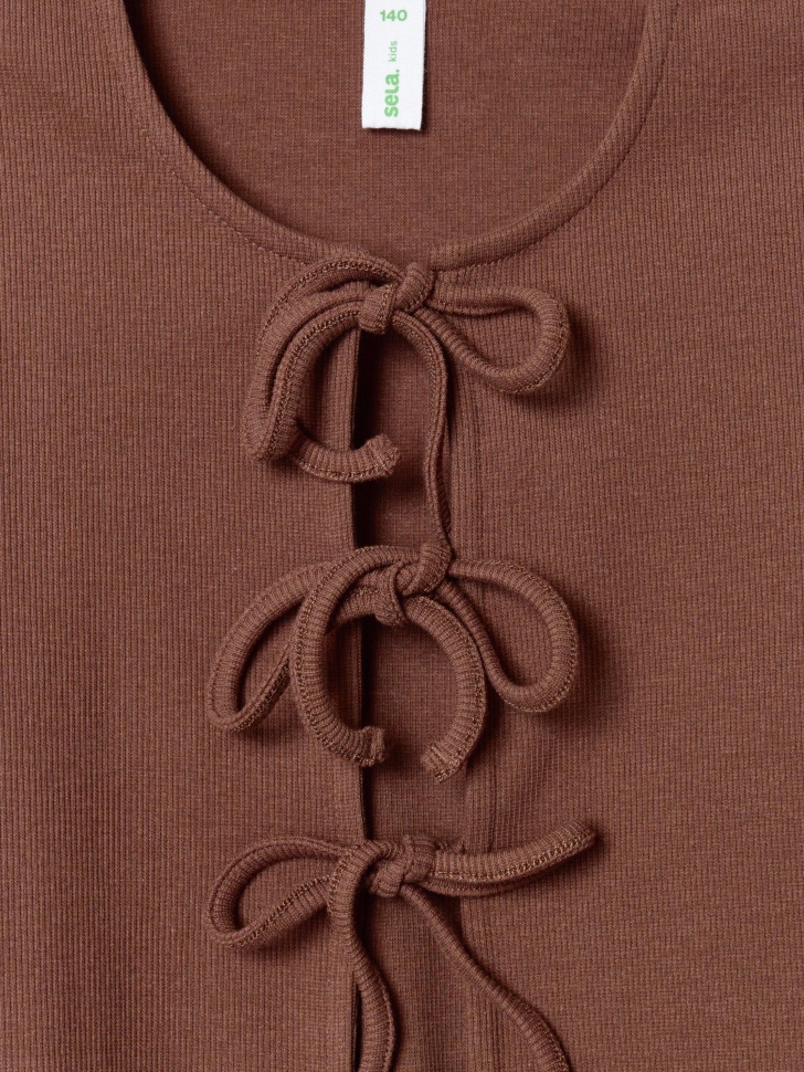 трикотажный кардиган на завязках для девочек из россии вид сбоку