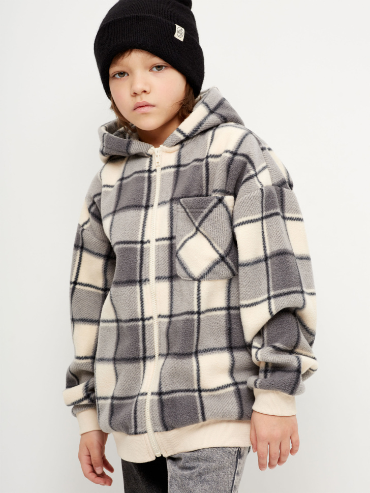 

Флисовая толстовка в клетку для мальчиков, Серый