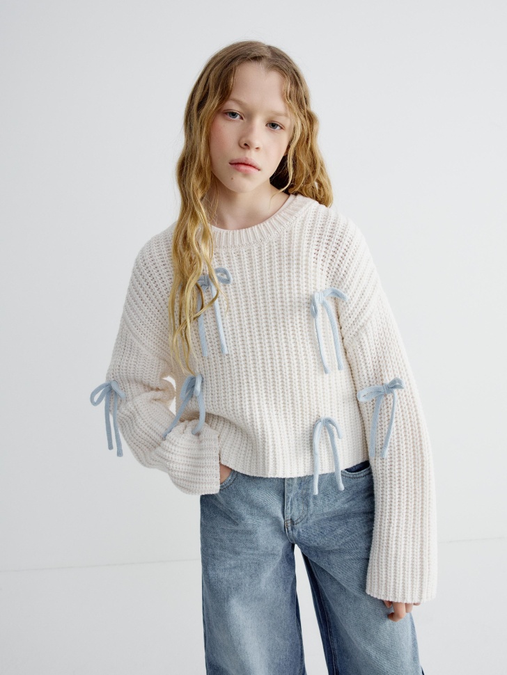 

Вязаный джемпер с бантиками для девочек, SL6802050608