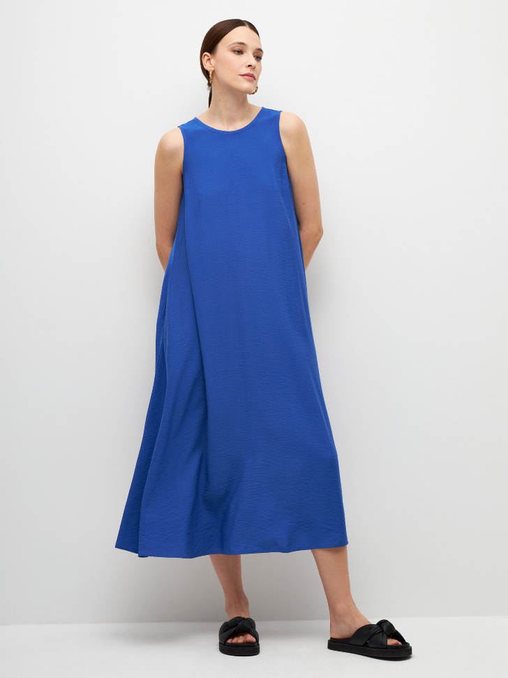 Минималистичное платье миди (синий, XS)