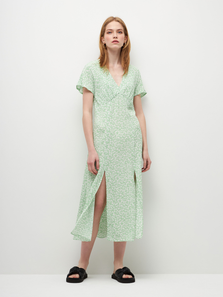 Вискозное платье миди (зеленый, L)