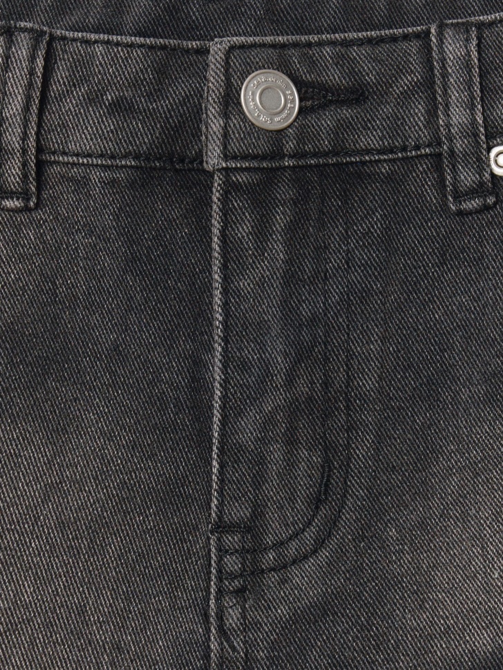 джинсовая юбка с оборкой из шитья для девочек из хлопка спереди