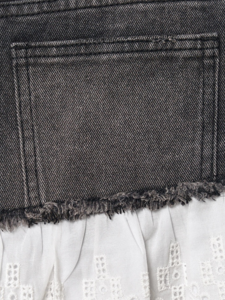 джинсовая юбка с оборкой из шитья для девочек универсального стиля с лицевой стороны