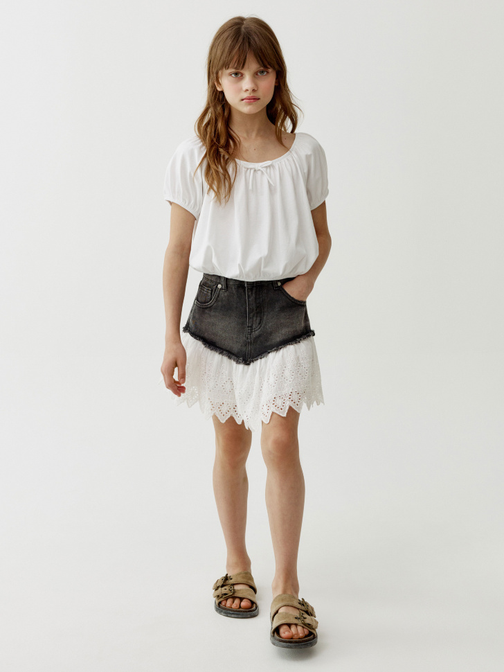 джинсовая юбка с оборкой из шитья для девочек 4610517989109 фотография