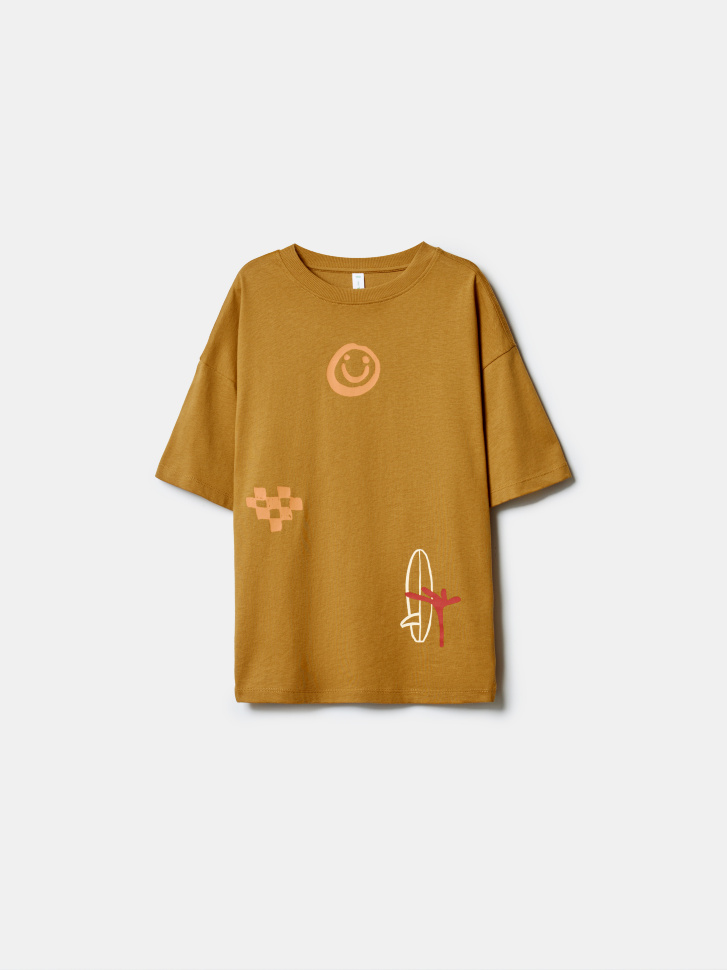 Футболка оверсайз Sela с принтом, коричневый, арт. 52685