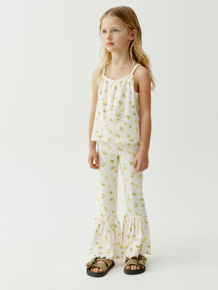 топ из ажурного трикотажа с принтом для девочек от бренда sela вид слева