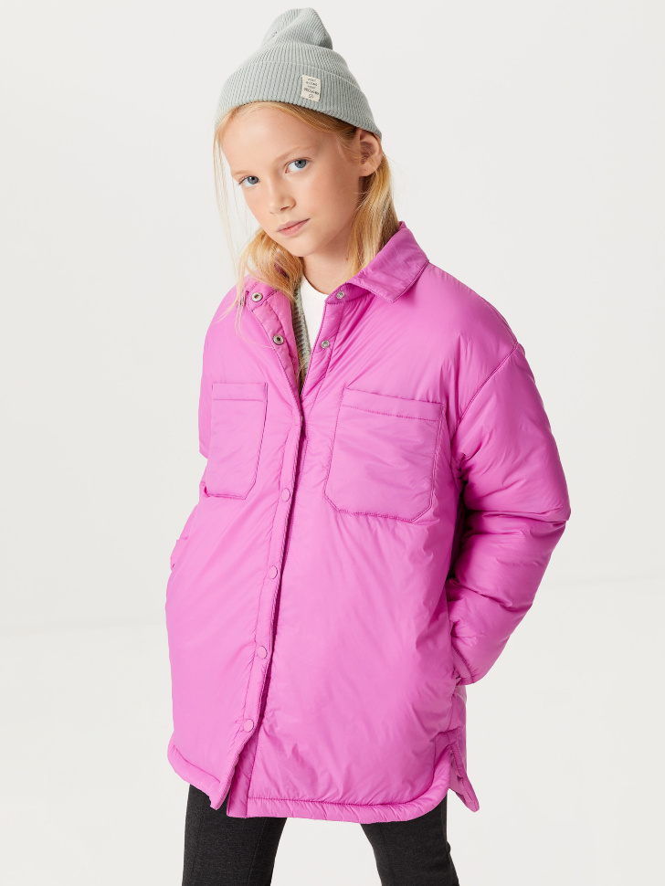 

Утепленная куртка-рубашка для девочек, Розовый