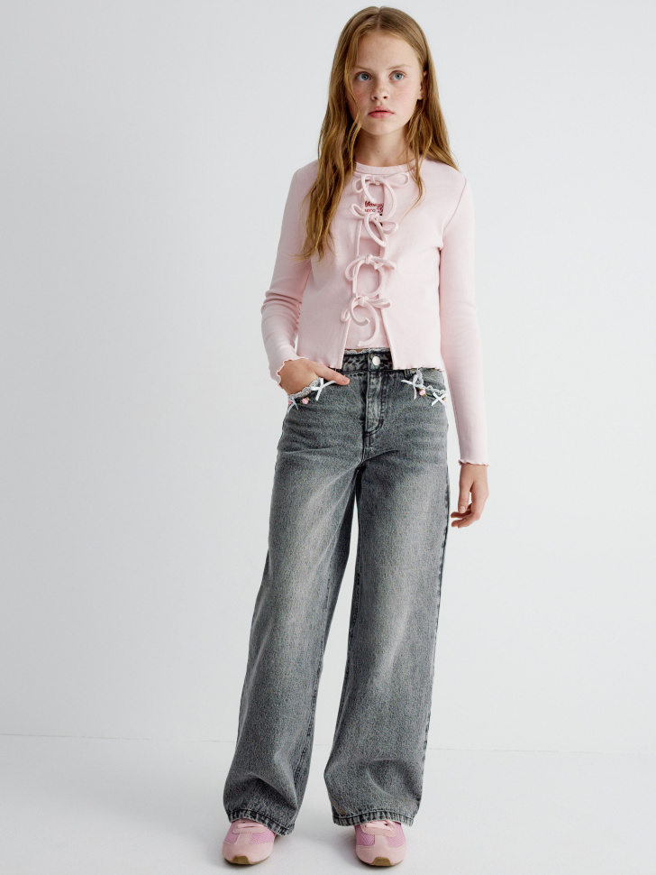 трикотажный кардиган на завязках для девочек от бренда sela вид слева